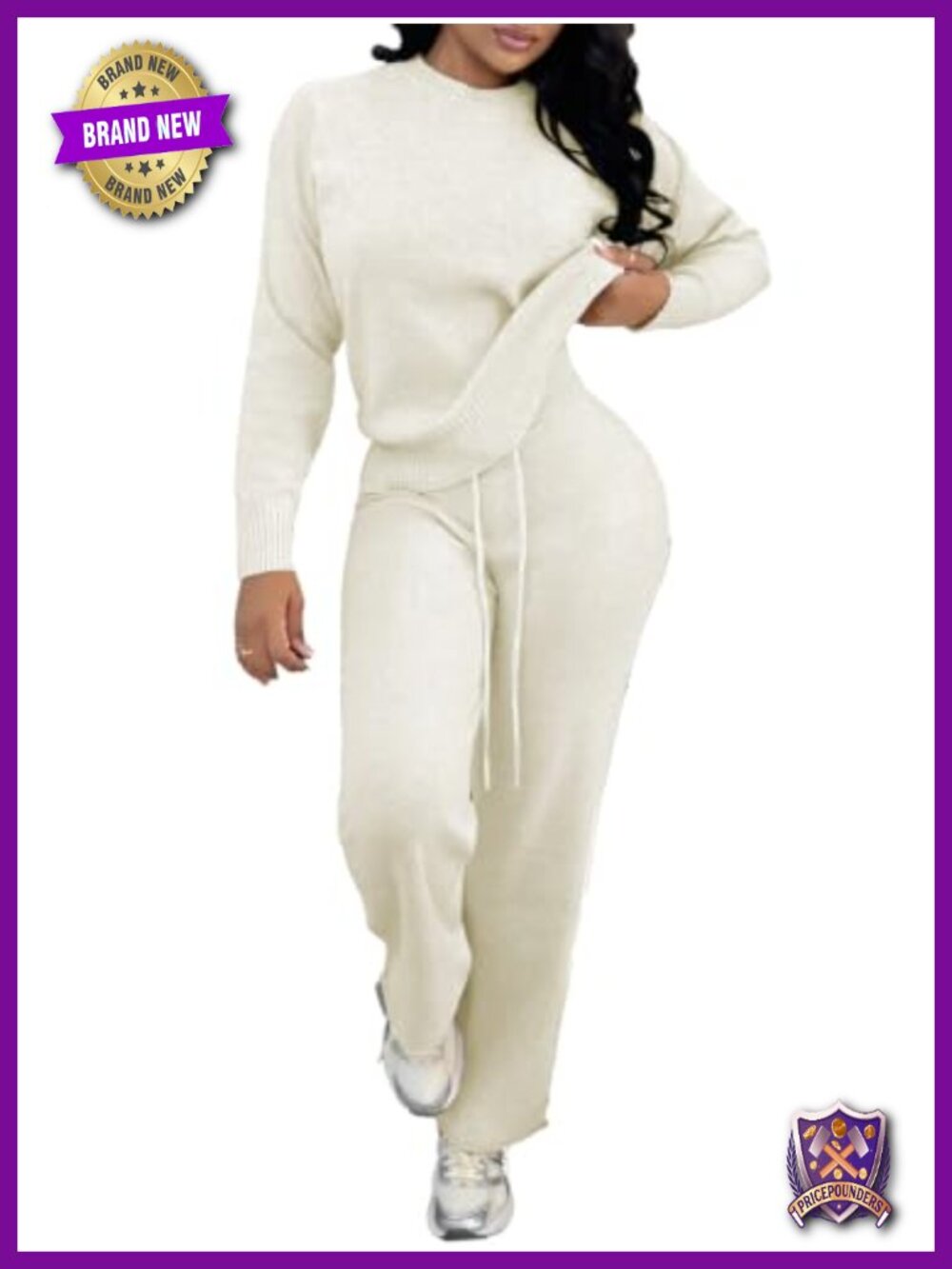 Women's Solid Knit Sweater & Pant Set Crew Neck Side Cutout Loungewear